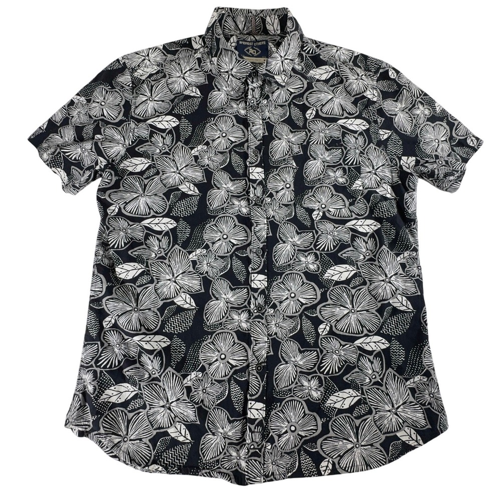 Amongst Others Button‎ Up Shirt Men's XL Floral Short Sleeve White Black